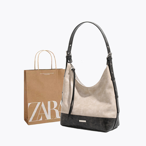 ZARA2024新款大容量单肩女包高级感拼色单肩包质感水桶包托特包