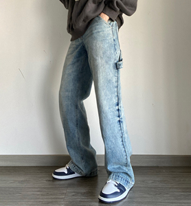 STB 搭配AJ的裤子男新款工装垂坠感休闲长裤直筒浅蓝色牛仔裤男款