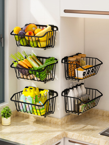 日本进口MUJIΕ厨房菜篮子置物架免打孔壁挂蔬菜收纳架果蔬篮架子