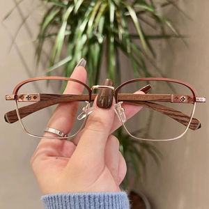 潮克罗心复古原木手工木质木纹镜腿眼镜框多边形金属大框近视眼镜