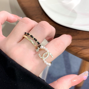 银町锆石珍珠戒指女小众设计编织开口素圈钻戒食指环尾戒女小指环