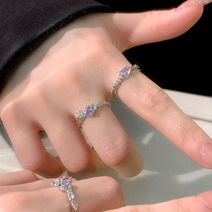 熔岩紫钻素圈戒指女小众设计锆石开口食指戒指女时尚个性尾戒指环