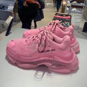 Balenciaga/巴黎世家 Triple S 粉色 透明水晶气垫 老爹鞋运动鞋