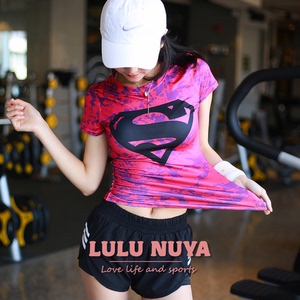 lulu美国队长超人健身服女紧身休闲运动短袖夏季透气外穿瑜伽上衣