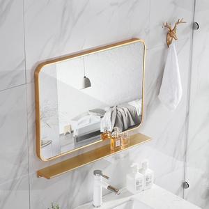 洗澡间专用镜子浴室镜子贴墙 自粘免打孔ins拍方镜壁挂墙带置物架
