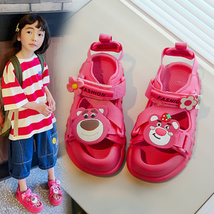 草莓熊女童凉鞋2024夏季新款女孩软底时尚沙滩鞋宝宝韩版儿童鞋子