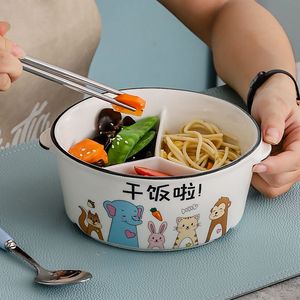日本陶瓷碗分格带盖饭盒微波炉专用密封圆形学生上班族带饭保鲜盒