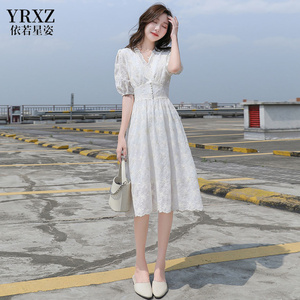 YRXZ2024夏季新款法式优雅白色连衣裙仙女中长款气质温柔显瘦长裙
