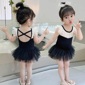 儿童连体泳装2024夏季新款韩版时髦公主裙泳装女童黑色蕾丝游泳衣
