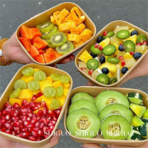 牛皮纸水果盒子果切盒野餐打包盒一次性餐盒水果切块保鲜盒长方形