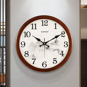 凯恩斯新中式实木挂钟客厅家用轻奢木钟表时尚大气静音圆挂表中国