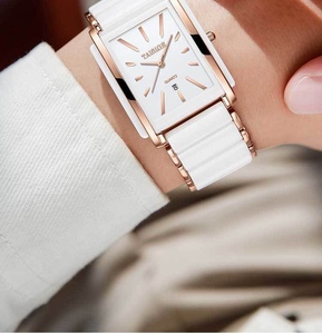 专柜长方形手表女士白色陶瓷防水时尚款2020简约法国小众大气手表