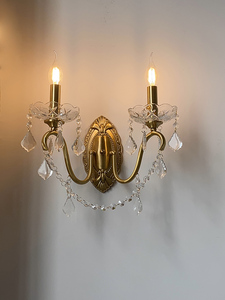 法式欧式复古水晶壁灯 美式法式全铜卧室客厅床头过道玄关壁灯