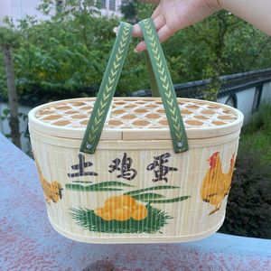 土鸡蛋竹篮水果鸭蛋草鸡蛋鹅蛋礼盒包装竹篓框子5斤6斤7斤可定制
