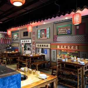 8090复古怀旧老北京胡同墙纸中式饭店火锅店烧烤店餐厅定制壁纸