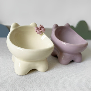 猫碗猫咪狗食盆陶瓷可爱创意斜口宠物碗吃粮饭饮水高脚护颈中小型