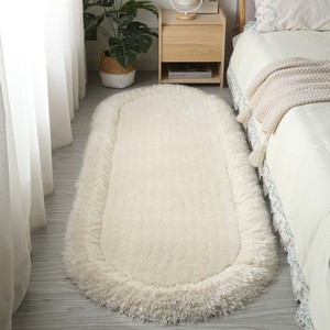 卧室床边地毯椭圆方形纯色加密加厚长毛棉布底白色可定制纱线编织