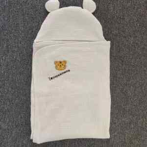 日本新生婴儿浴巾4层纯棉纱布婴儿小老虎包巾带帽子吸水透气柔软