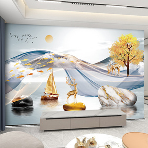 现代简约一帆风顺电视背景墙壁纸客厅大气寓意好壁画轻奢影视墙布