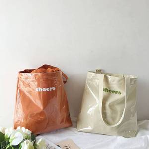 韩国ins字母帆布透明包包夏季沙滩果冻包购物袋大容量单肩女包