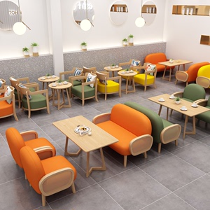 网红咖啡厅实木桌椅奶茶店甜品小吃店卡座洽谈休闲区沙发餐饮家具