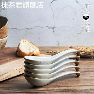 日式吃饭勺子手工陶瓷勺粗陶勺餐具饭勺小汤勺调羹短勺复古家用
