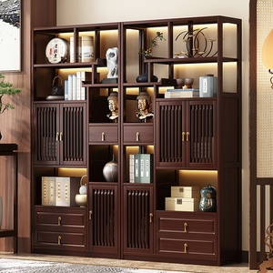 新中式博古架实木多宝阁展示柜摆件柜茶具收纳置物架子茶室茶叶架