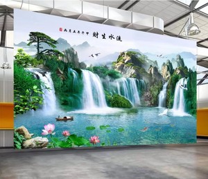 瓷砖背景墙山水风景壁画中式3d客厅沙发室外墙砖壁画微晶石瓷砖