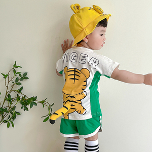 婴儿衣服夏季套装男童短袖纯棉两件套六一演出服装小老虎儿童套装