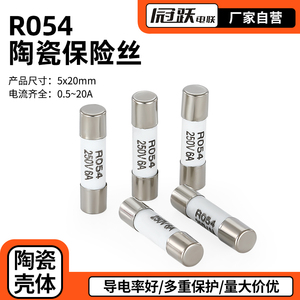 R054陶瓷保险丝熔断器RO54熔芯保险管5*20MM铜镀镍铜帽0.5-20A