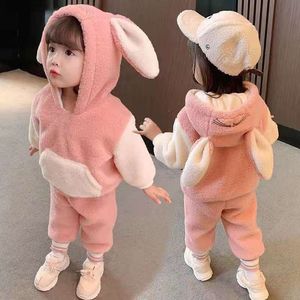 韩系婴儿冬季套装加绒加厚保暖衣服男童女宝宝童装儿童卫衣两件套