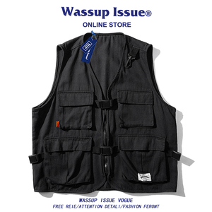 WASSUP ISSUE日系多口袋工装马甲男夏季潮牌宽松户外背心钓鱼外套