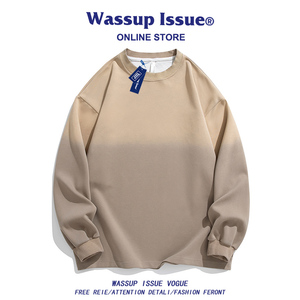 WASSUP ISSUE美式高街渐变绿色扎染卫衣男春季小众设计感长袖上衣