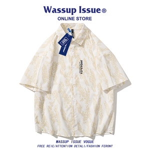 WASSUP ISSUE日系痞帅短袖衬衫男夏季高级感大码宽松潮牌衬衣男款