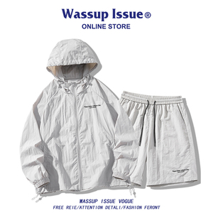 WASSUP ISSUE冰丝防晒衣套装男款夏季轻薄款户外运动速干两件套男