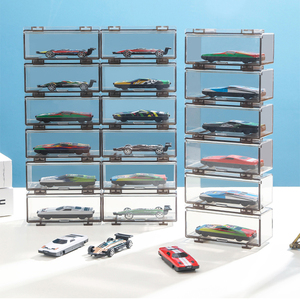 模型收纳盒小汽车多美卡透明亚克力整理收藏盒可叠加风火轮展示架