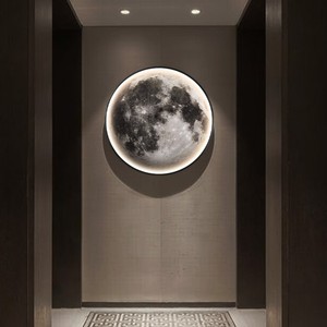 玄关装饰画高级感圆形LED灯画月球挂画走廊过道墙画行星地球挂画