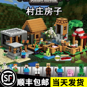 中国积木我的世界拼装大型村庄迷你系列房子益智儿童玩具男孩礼物