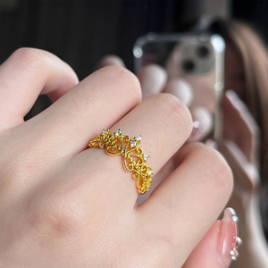 「公主的皇冠」辛德瑞拉黄金色皇冠戒指新款时尚高级感轻奢指环女