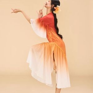 王诗意同款鲤美人红裙新中国古典舞服装女跳舞专用红旗袍古典披帛