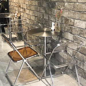 网红奶茶甜品店不锈钢桌椅组合工业风咖啡厅酒吧冷饮小吃店折叠椅