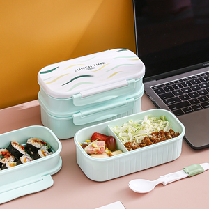日式双层便当盒上班族女学生分隔便携塑料可微波炉单层网红餐饭盒