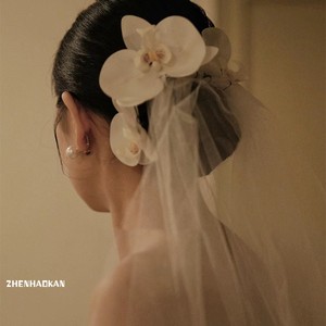 仿真花头饰甜美花朵发夹边夹复古新中式新娘头饰法式结婚造型饰品