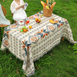 美式流苏桌布户外花园庭院餐桌台布茶几盖巾露营毯野餐垫桌布棉麻