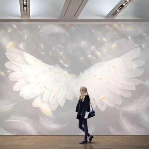 天使羽毛翅膀背景墙壁纸直播间墙布服装店奶茶店拍照打卡3D背景墙