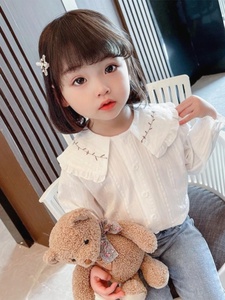巴拉巴柆清货女童衬衫秋冬装洋气童装加绒韩版衬衣娃娃领中小童长