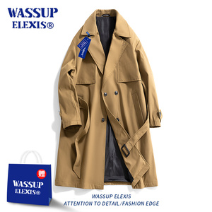 WASSUP ELEXIS春季排扣宽松系带轻熟风英伦风高级感情侣风衣外套