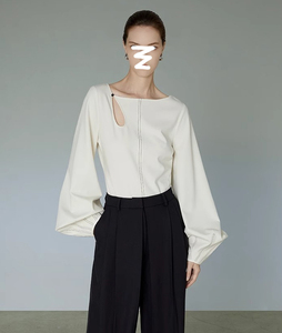 水滴镂空白色衬衫女春季设计感小众衬衣法式气质高级感灯笼袖上衣