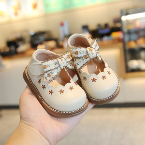 基诺浦2024新款春夏季女宝宝鞋子1一2岁小童公主皮鞋防滑软底婴儿