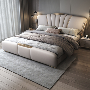 双虎家私轻奢真皮床现代简约主卧1.8米双人床2米大床储物高端意式